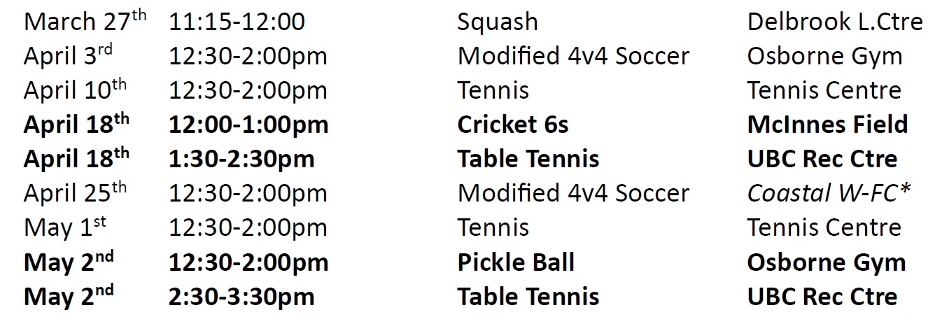 Sports SIG Schedule