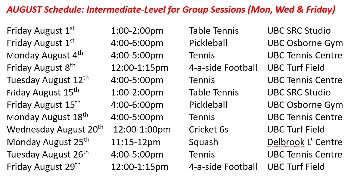 August Schedule