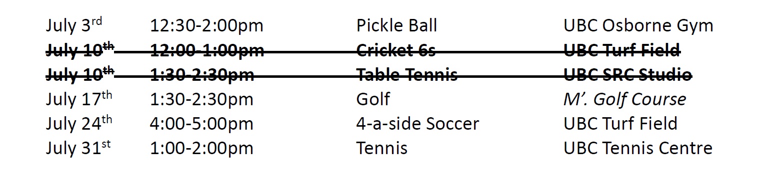 July Sports Schedule