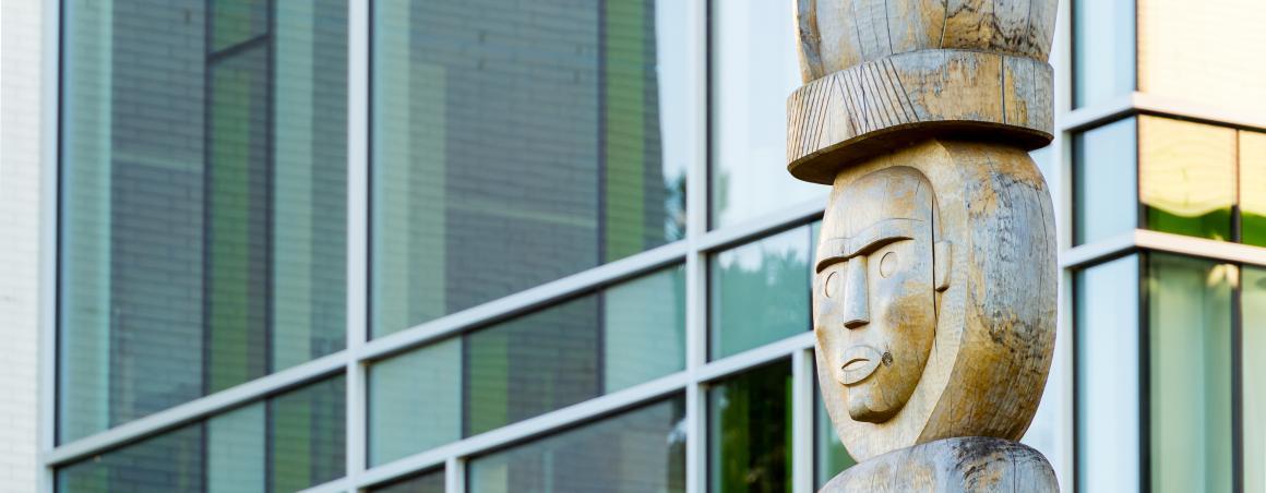 Above: qiyəplenəxʷ (Capilano) statue north of the Allard School of Law by Musqueam artist Brent Sparrow Jr.