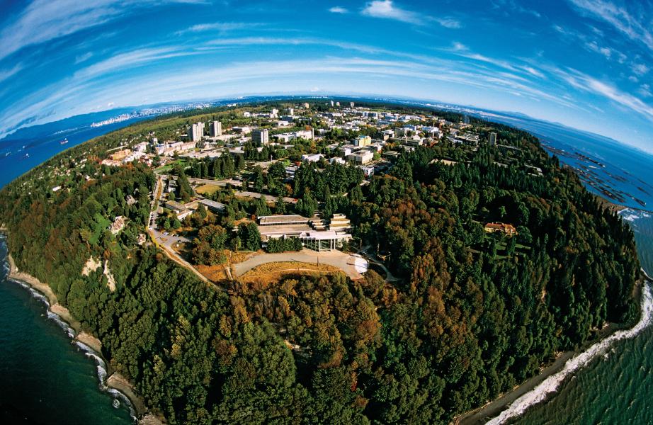 View of UBC Campus and lands with fish-eye lens
